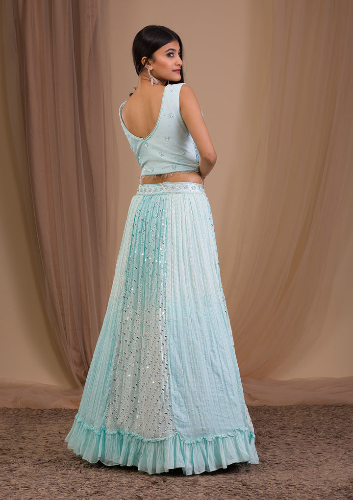Sky Blue Sequins Georgette Readymade Lehenga