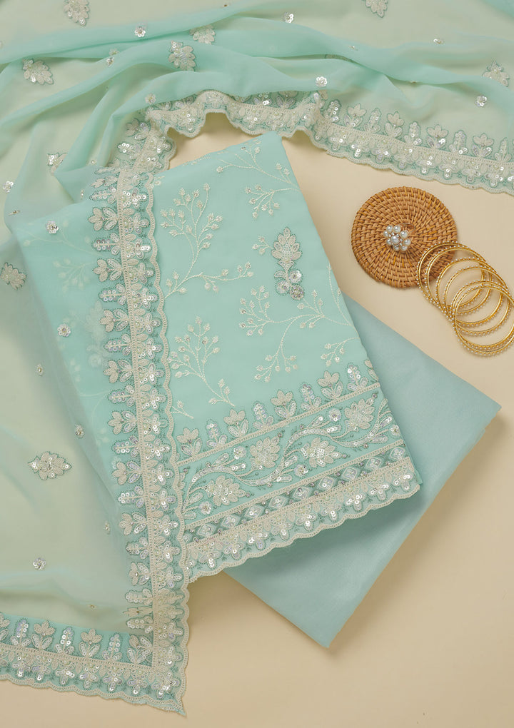 Sky Blue Sequins Georgette Unstitched Salwar Suit