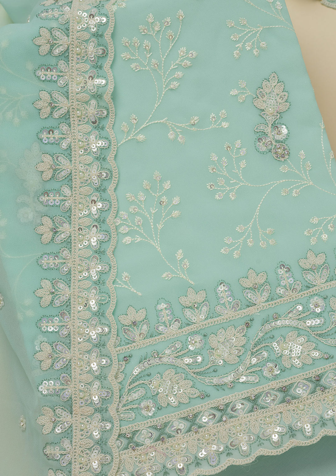 Sky Blue Sequins Georgette Unstitched Salwar Suit