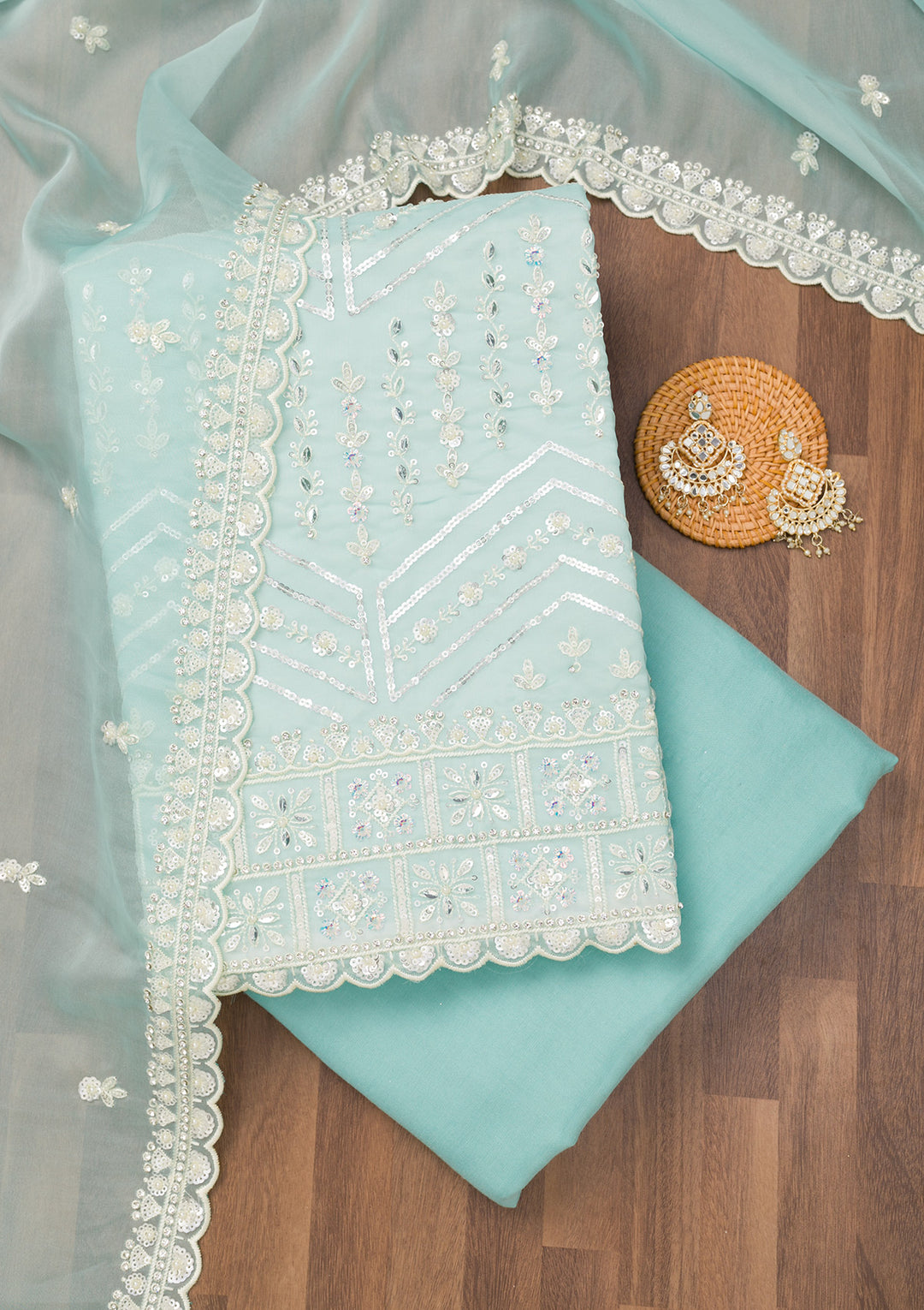Sky Blue Sequins Georgette Unstitched Salwar Suit
