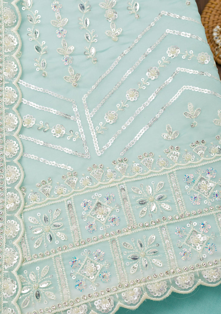 Sky Blue Sequins Georgette Unstitched Salwar Suit