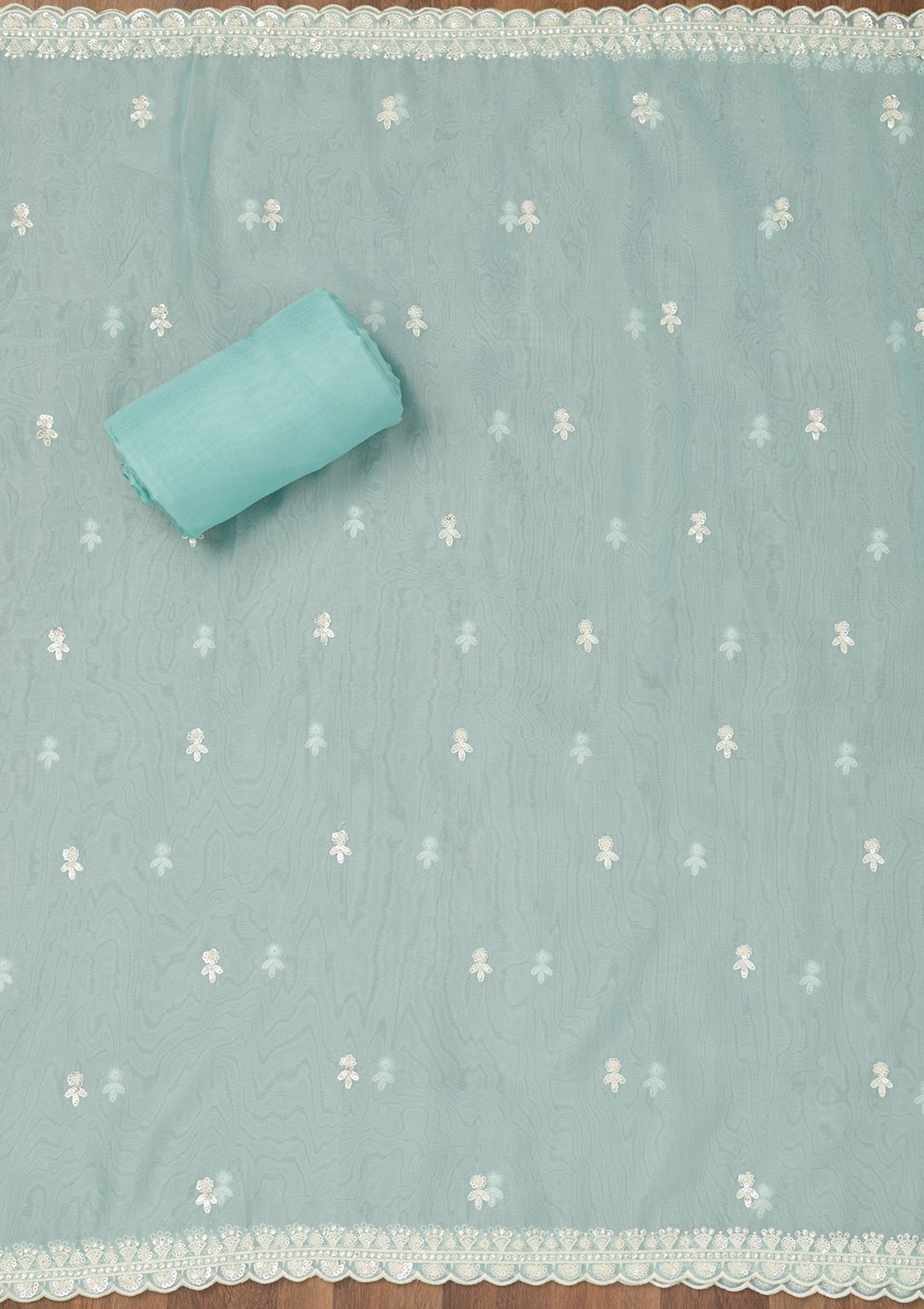 Sky Blue Sequins Georgette Unstitched Salwar Suit