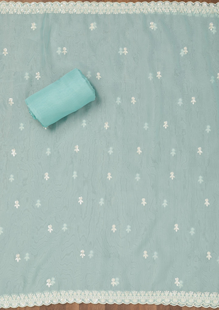 Sky Blue Sequins Georgette Unstitched Salwar Suit