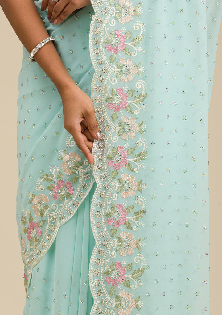 Sky Blue Sequins Georgette Saree