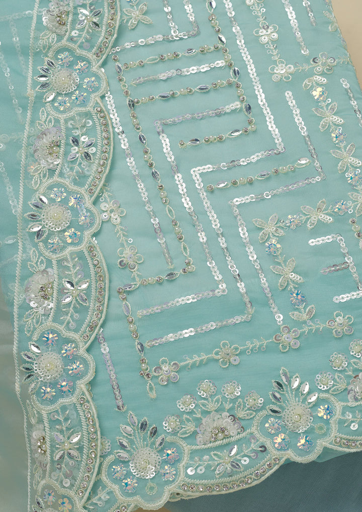 Sky Blue Sequins Organza Unstitched Salwar Suit
