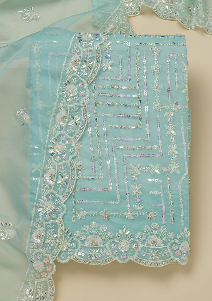 Sky Blue Sequins Organza Unstitched Salwar Suit