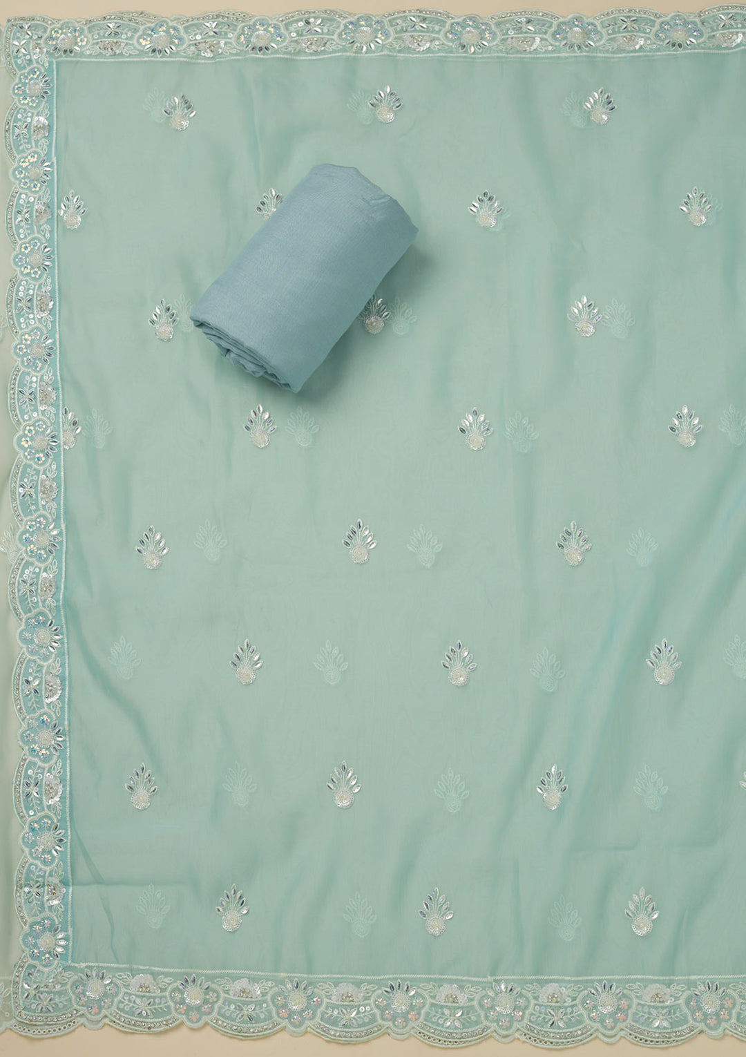 Sky Blue Sequins Organza Unstitched Salwar Suit