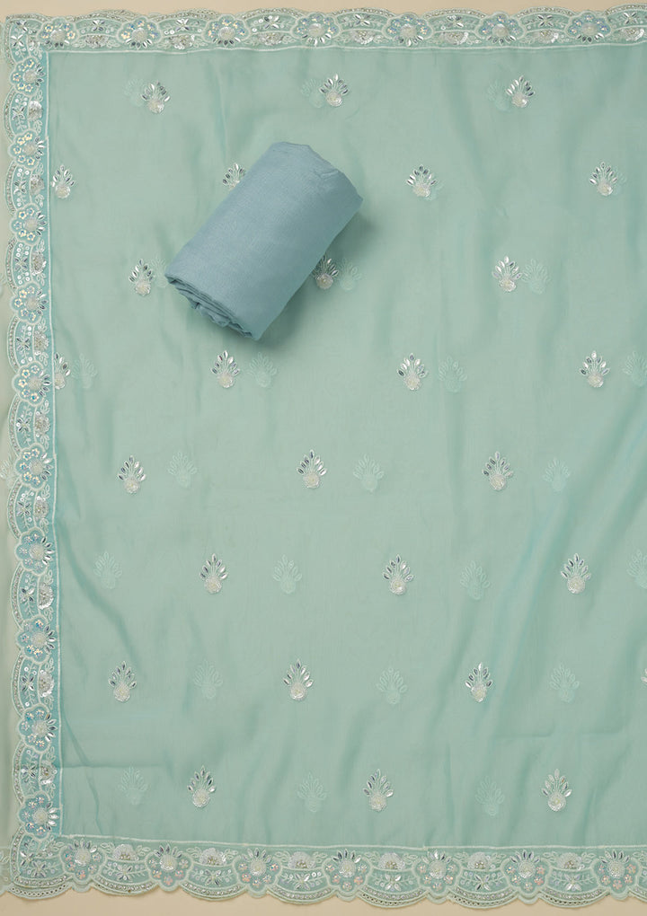 Sky Blue Sequins Organza Unstitched Salwar Suit