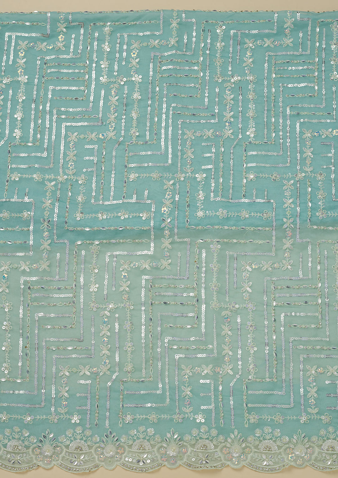 Sky Blue Sequins Organza Unstitched Salwar Suit