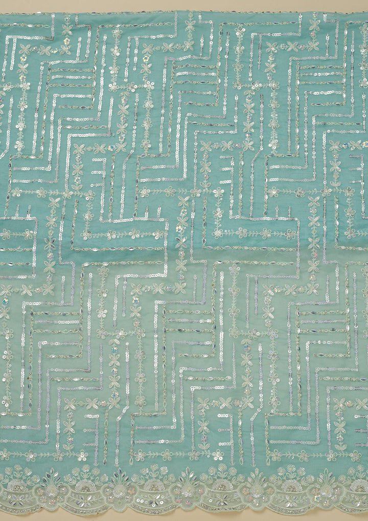 Sky Blue Sequins Organza Unstitched Salwar Suit