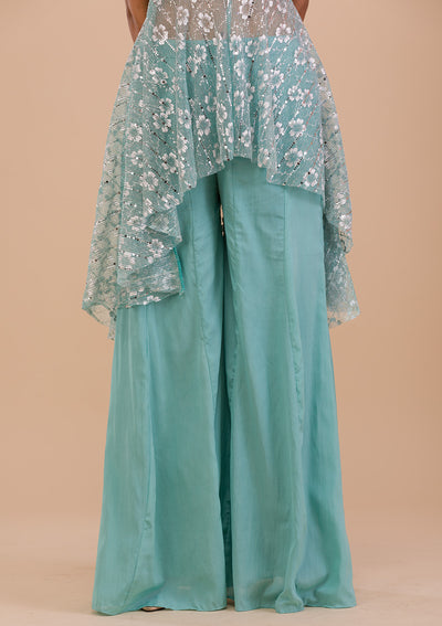 Sky Blue Sequins Shimmer Readymade Salwar Suit