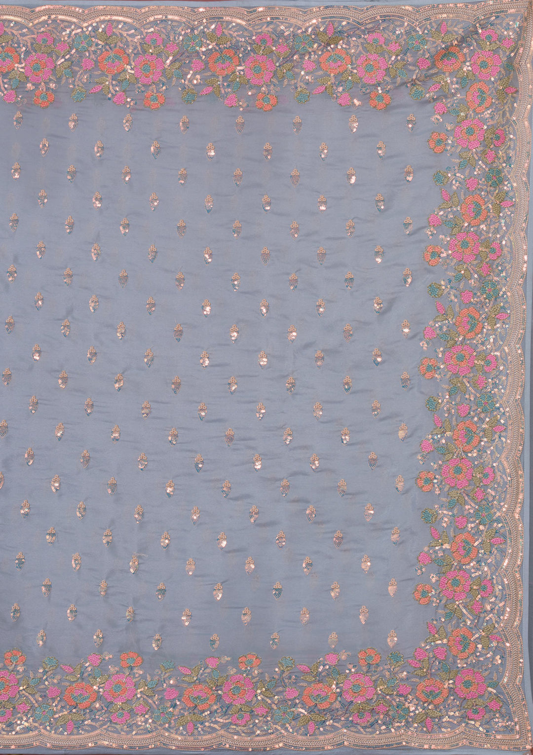 Sky Blue Sequins Tissue Designer Saree