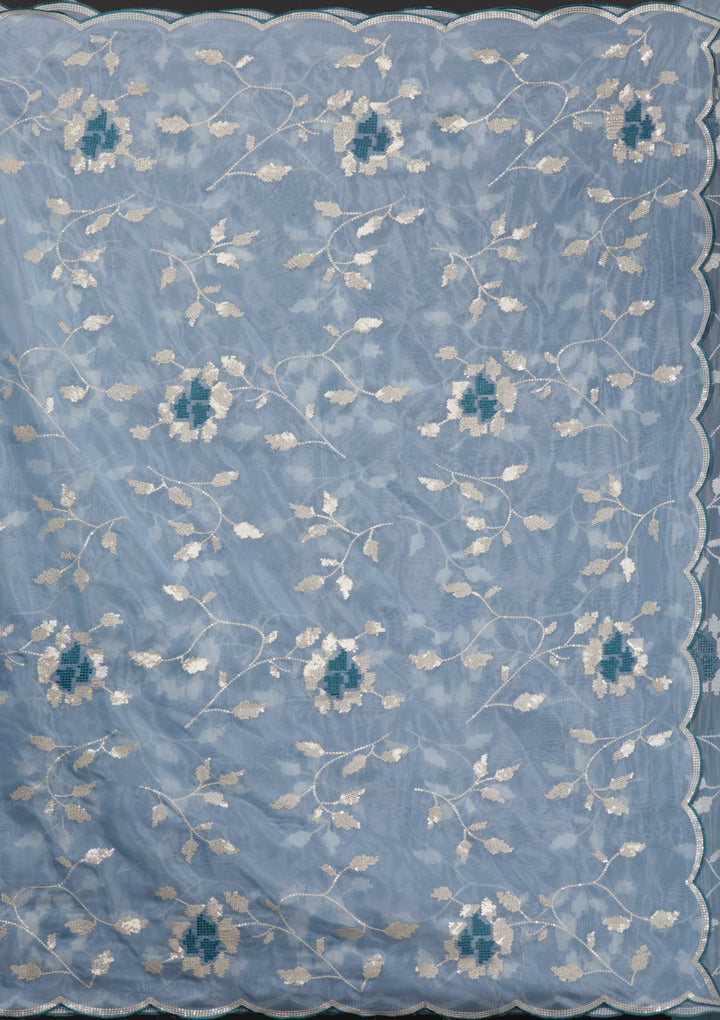 Sky Blue Sequins Organza Saree