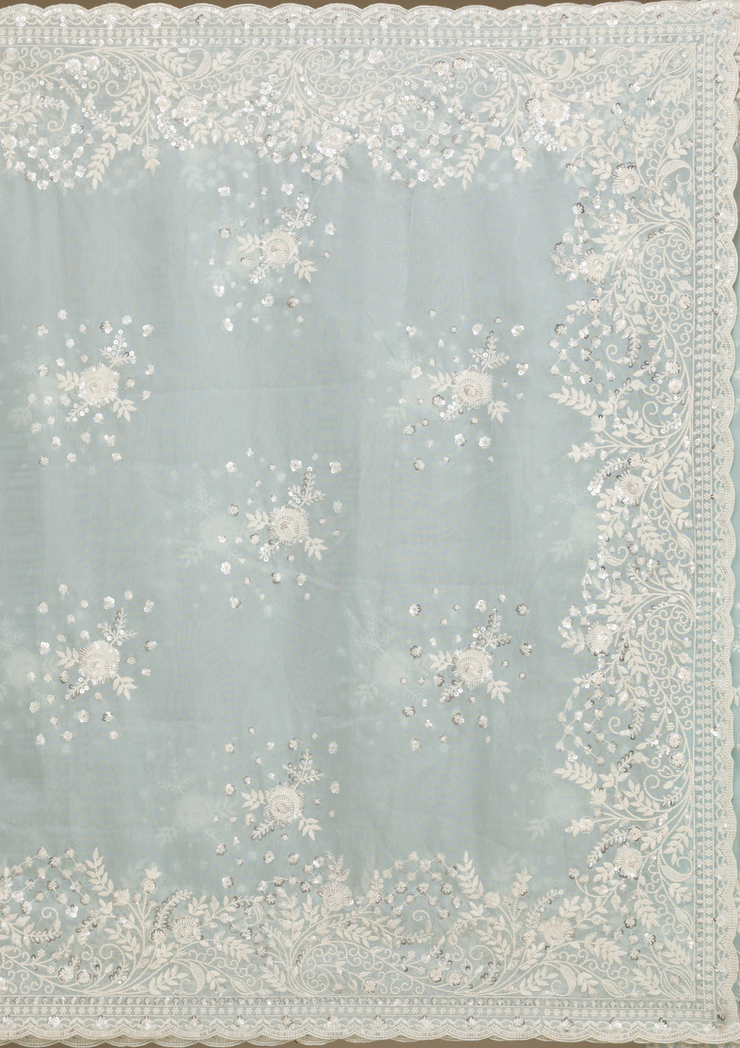 Sky Blue Sequins Tissue Saree