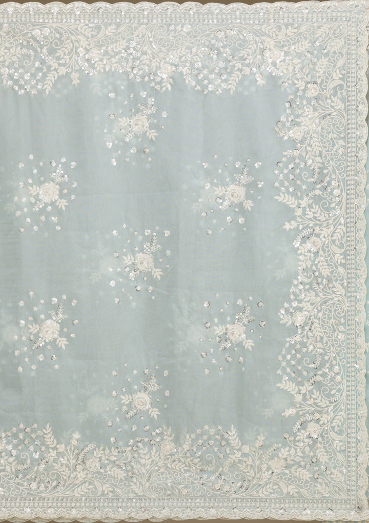 Sky Blue Sequins Tissue Saree
