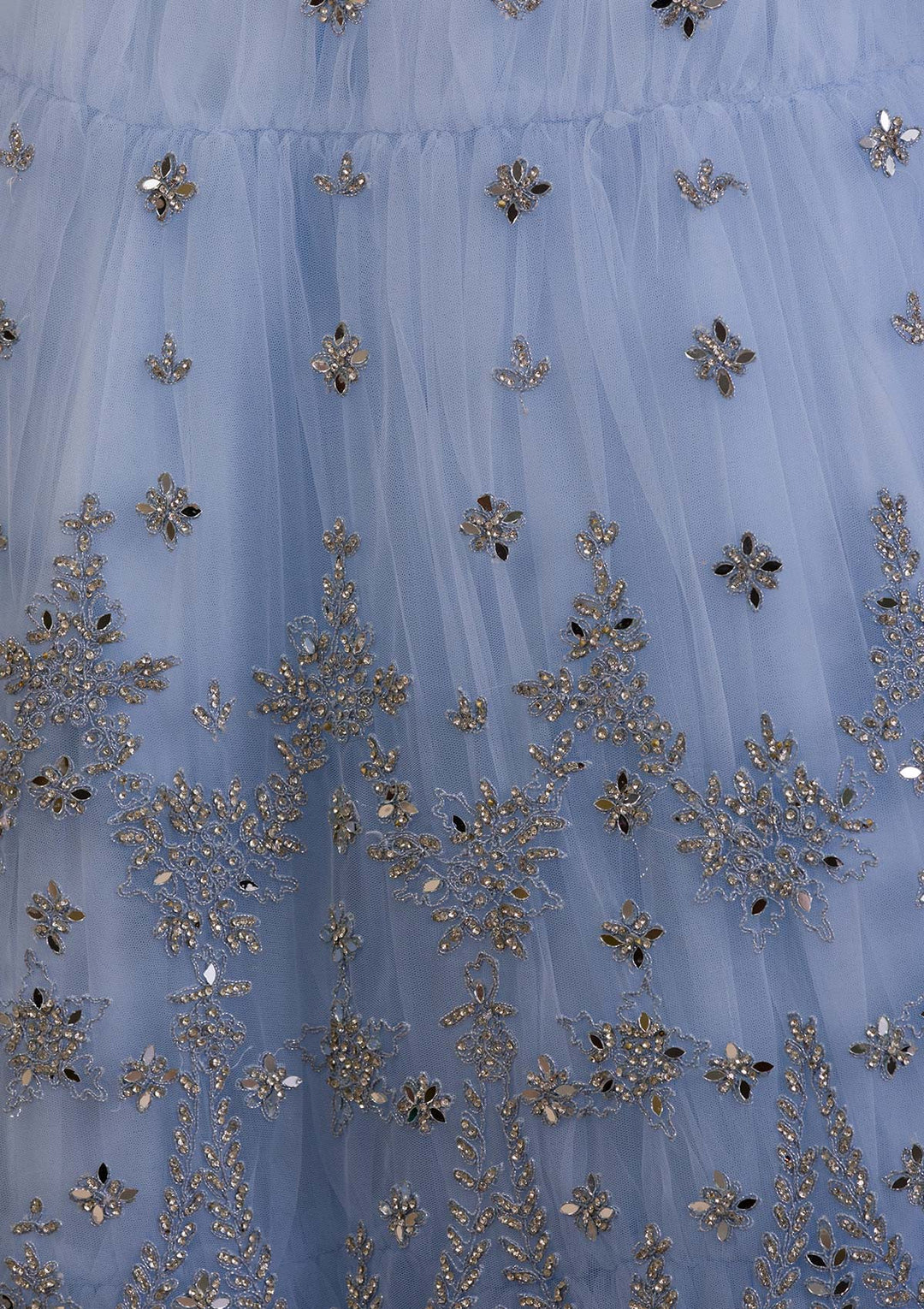 Sky Blue Stonework Net Readymade Lehenga
