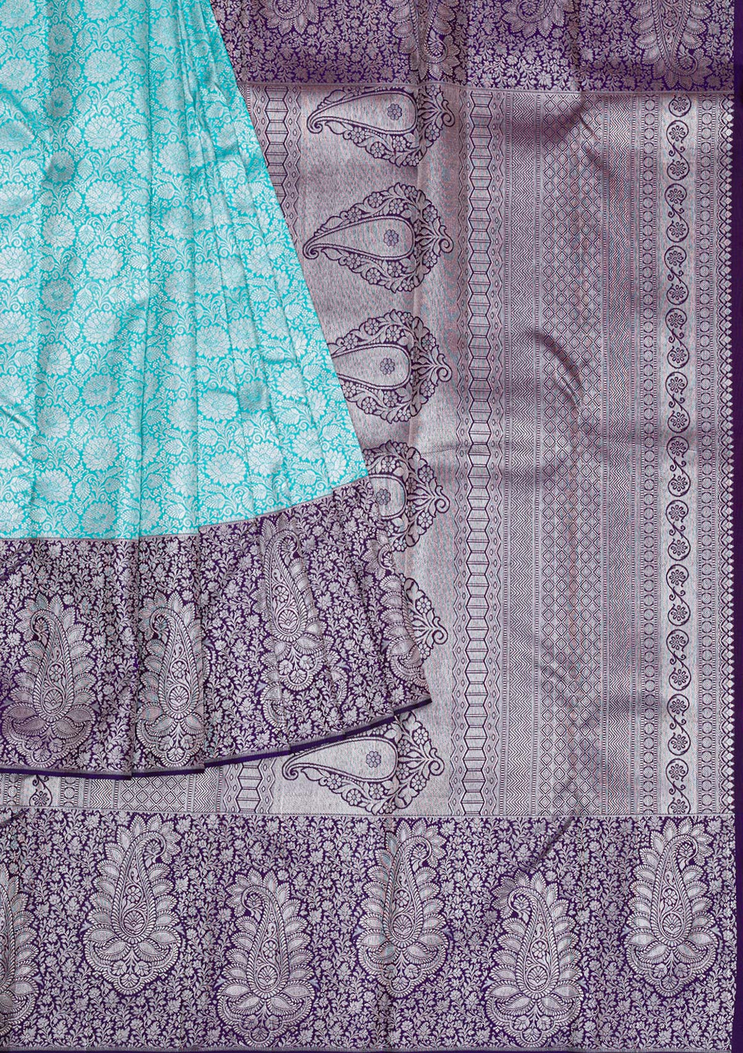 Sky Blue Silver Zariwork Kanjivaram Pure Silk Saree