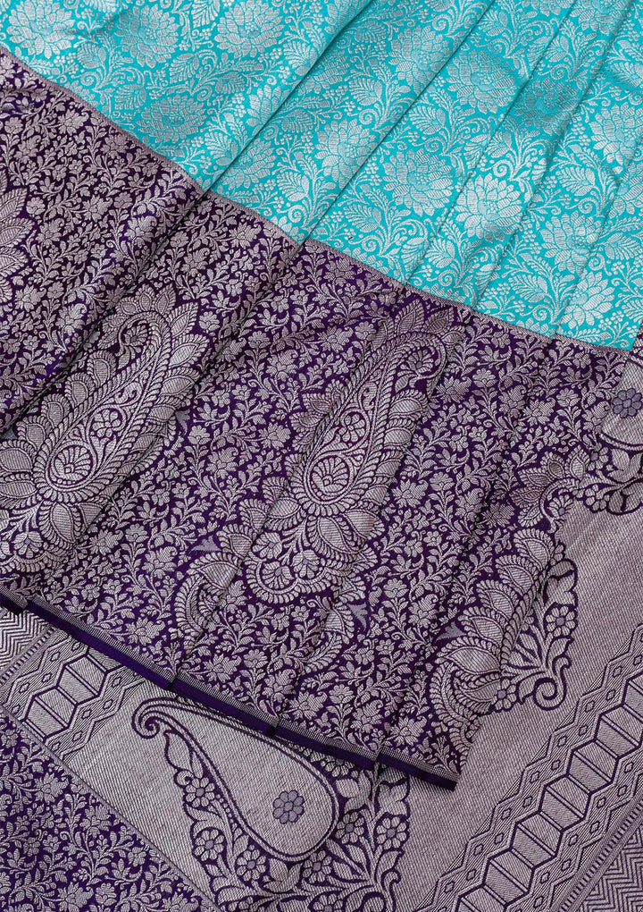 Sky Blue Silver Zariwork Kanjivaram Pure Silk Saree