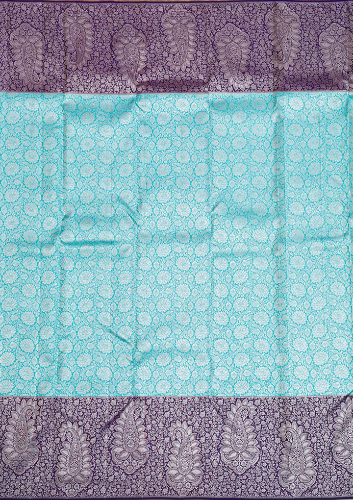 Sky Blue Silver Zariwork Kanjivaram Pure Silk Saree