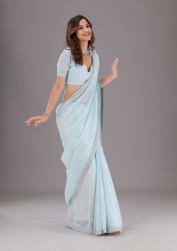Sky Blue Stonework Georgette Saree