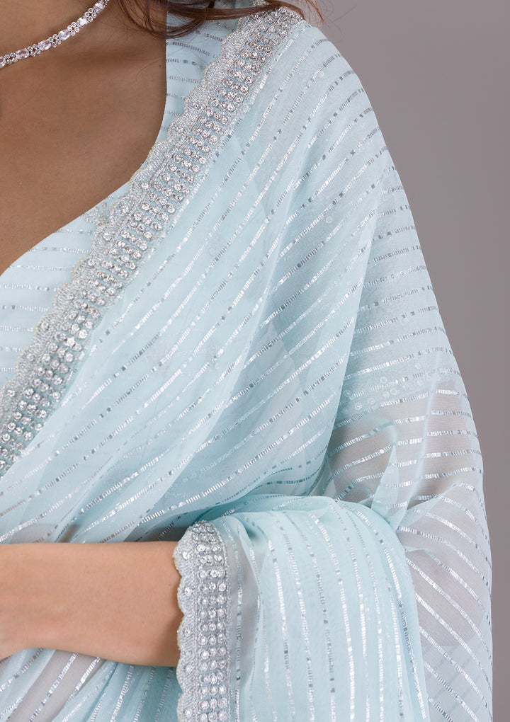 Sky Blue Stonework Georgette Saree