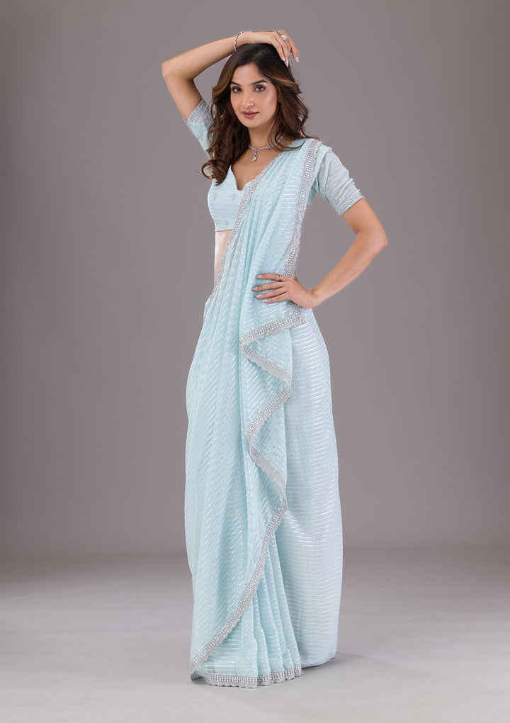 Sky Blue Stonework Georgette Saree