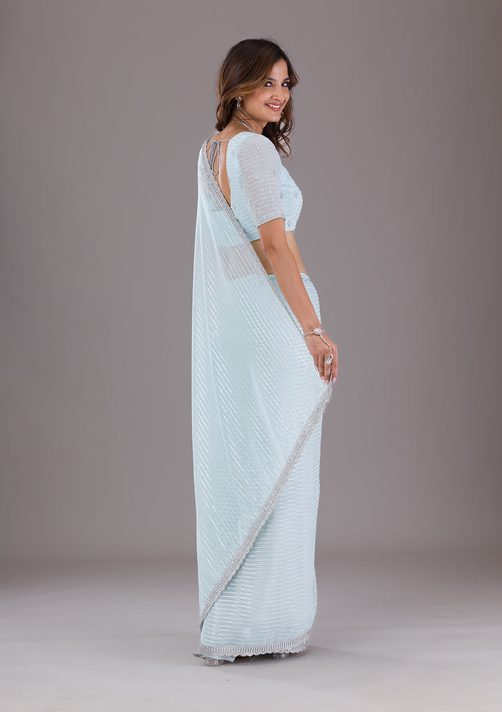 Sky Blue Stonework Georgette Saree
