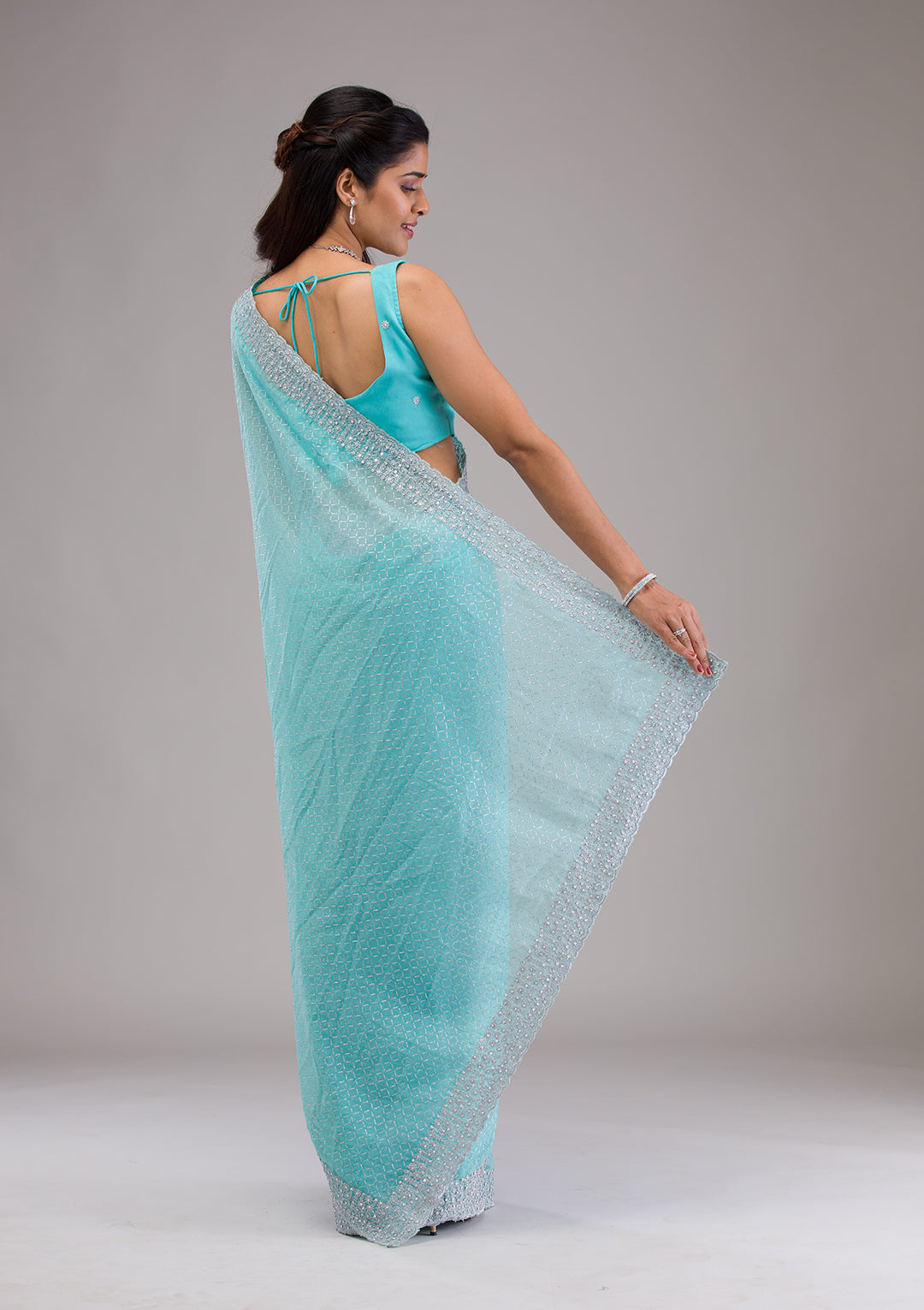Sky Blue Stonework Georgette Saree