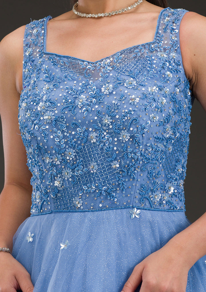 Sky Blue Stonework Net Gown