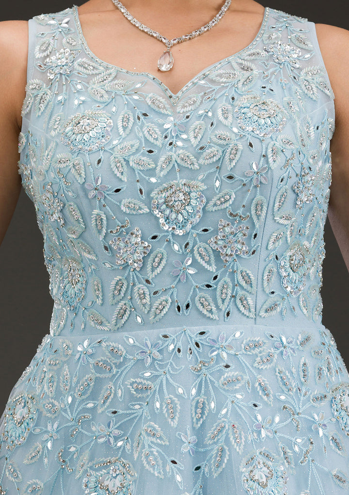 Sky Blue Stonework Net Gown