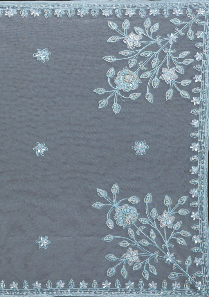 Sky Blue Stonework Net Gown