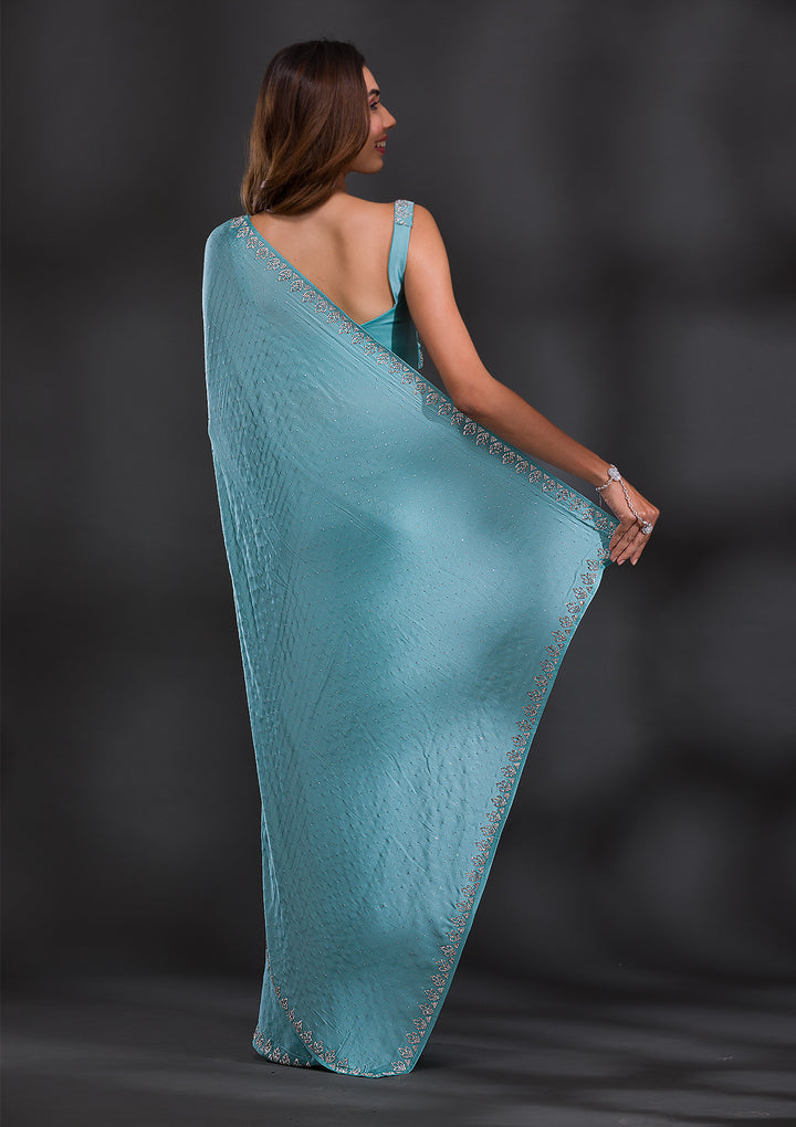 Sky Blue Stonework Satin Saree