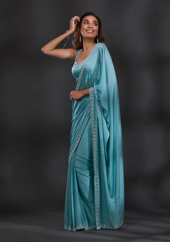 Sky Blue Stonework Satin Saree