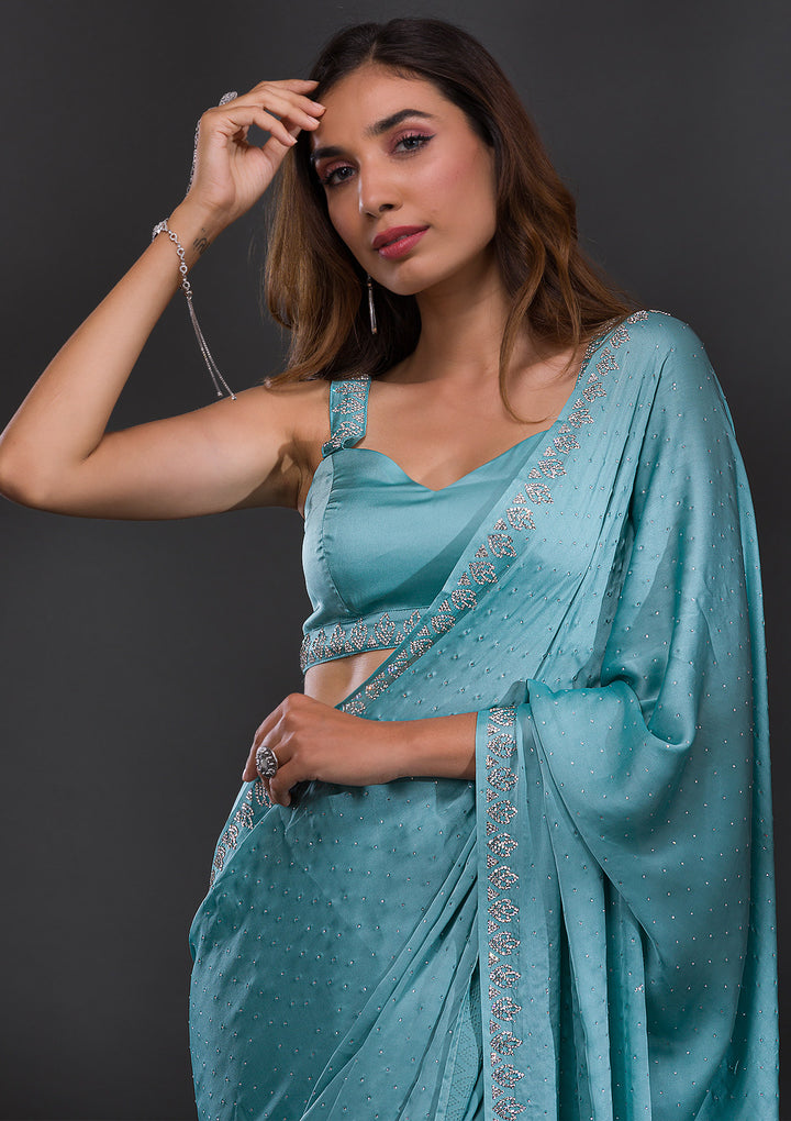 Sky Blue Stonework Satin Saree