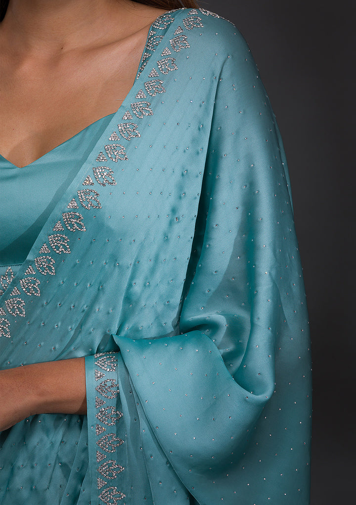 Sky Blue Stonework Satin Saree