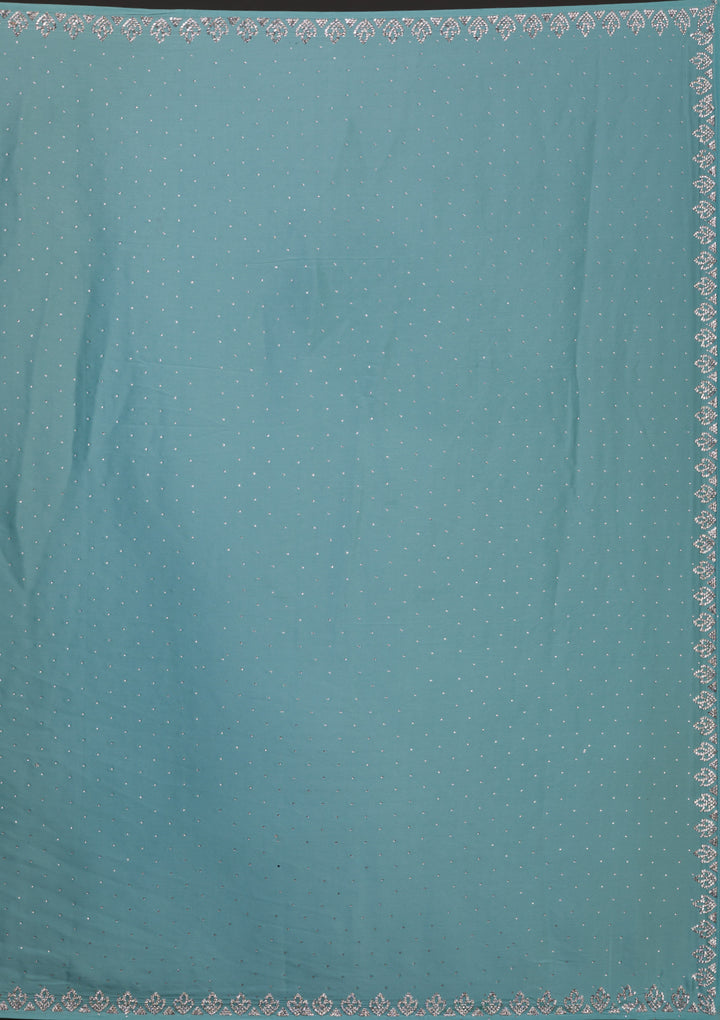Sky Blue Stonework Satin Saree