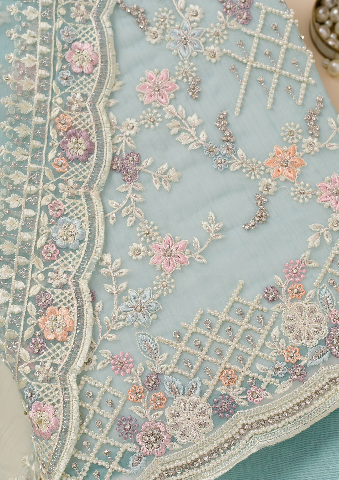 Sky Blue Stonework Semi Crepe Unstitched Salwar Suit