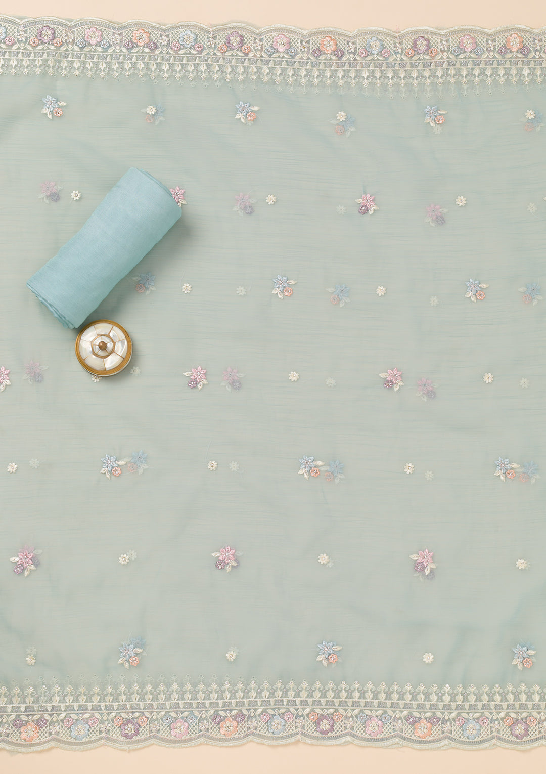 Sky Blue Stonework Semi Crepe Unstitched Salwar Suit