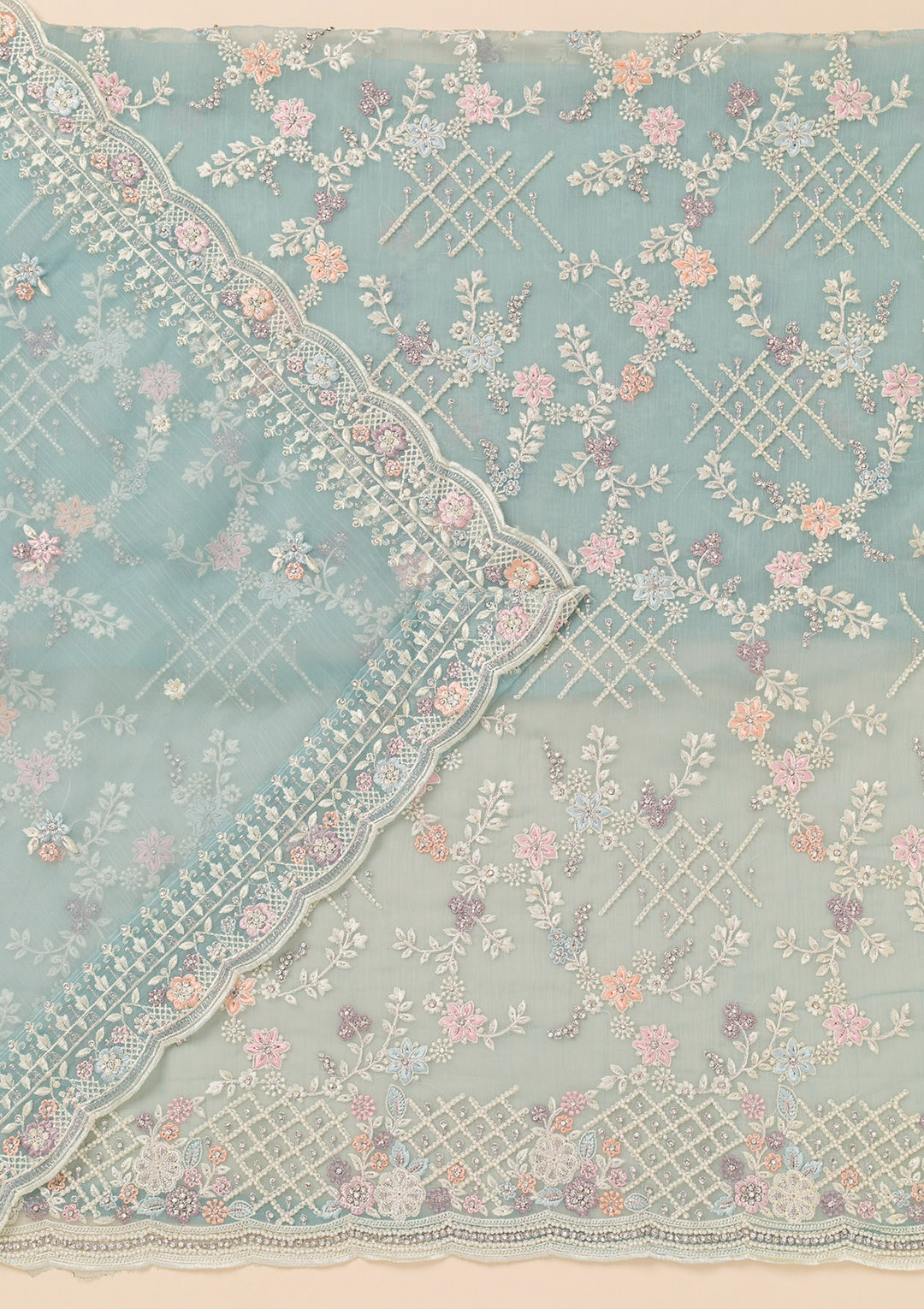 Sky Blue Stonework Semi Crepe Unstitched Salwar Suit