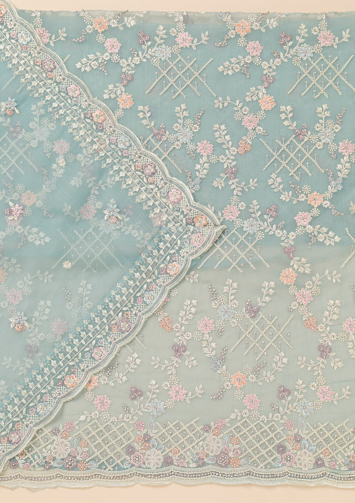 Sky Blue Stonework Semi Crepe Unstitched Salwar Suit