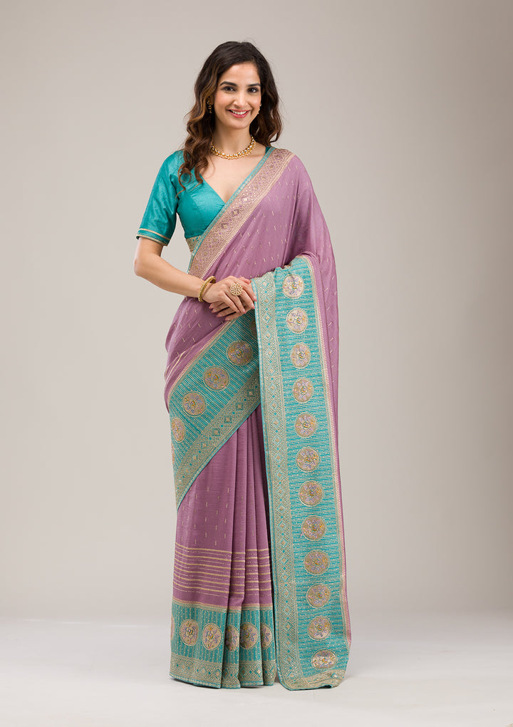 Sky Blue Stonework Soft Silk Saree