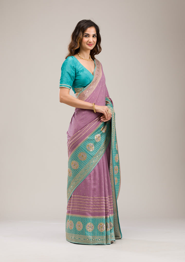 Sky Blue Stonework Soft Silk Saree