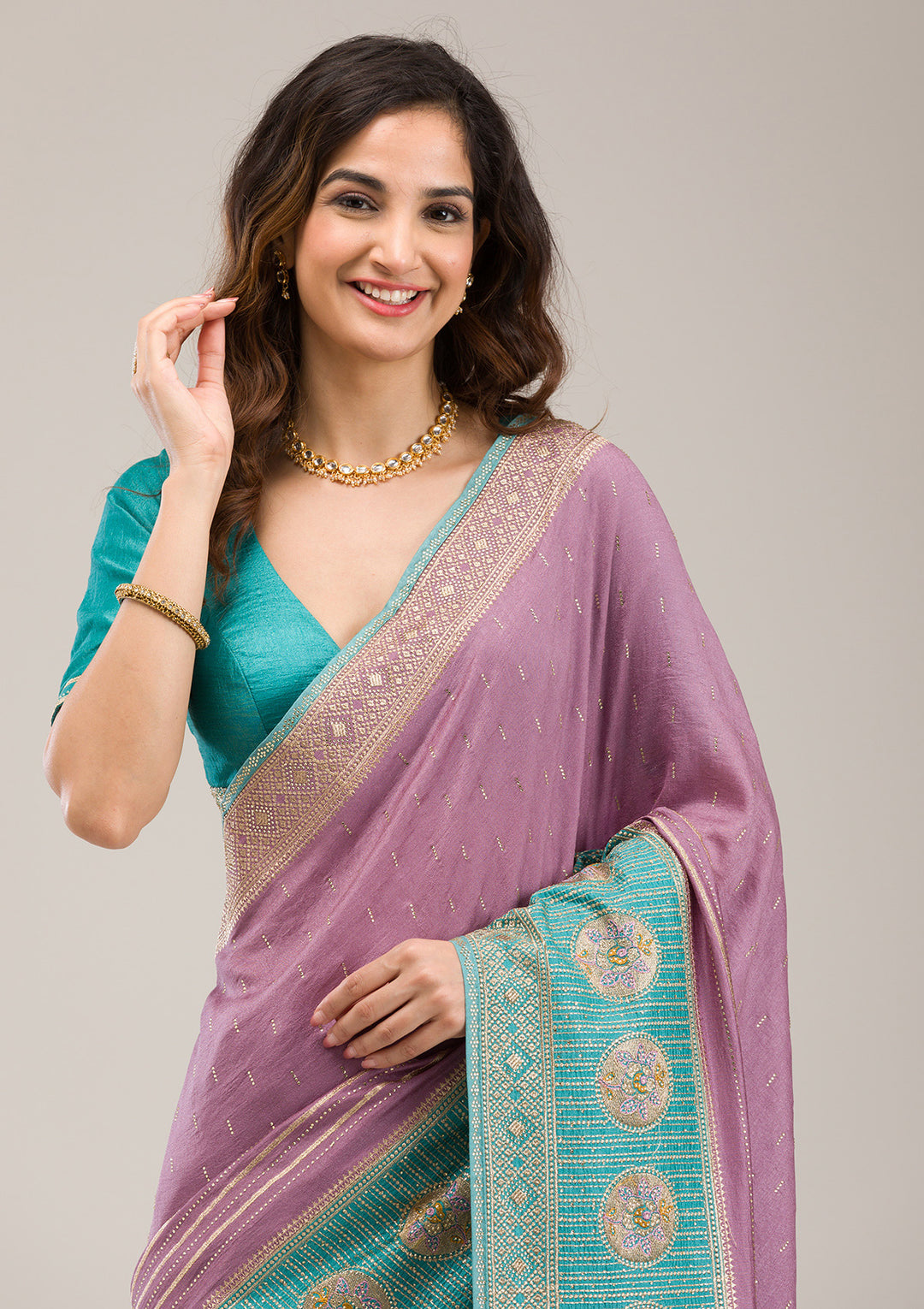 Sky Blue Stonework Soft Silk Saree