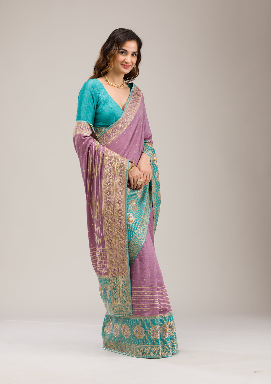 Sky Blue Stonework Soft Silk Saree