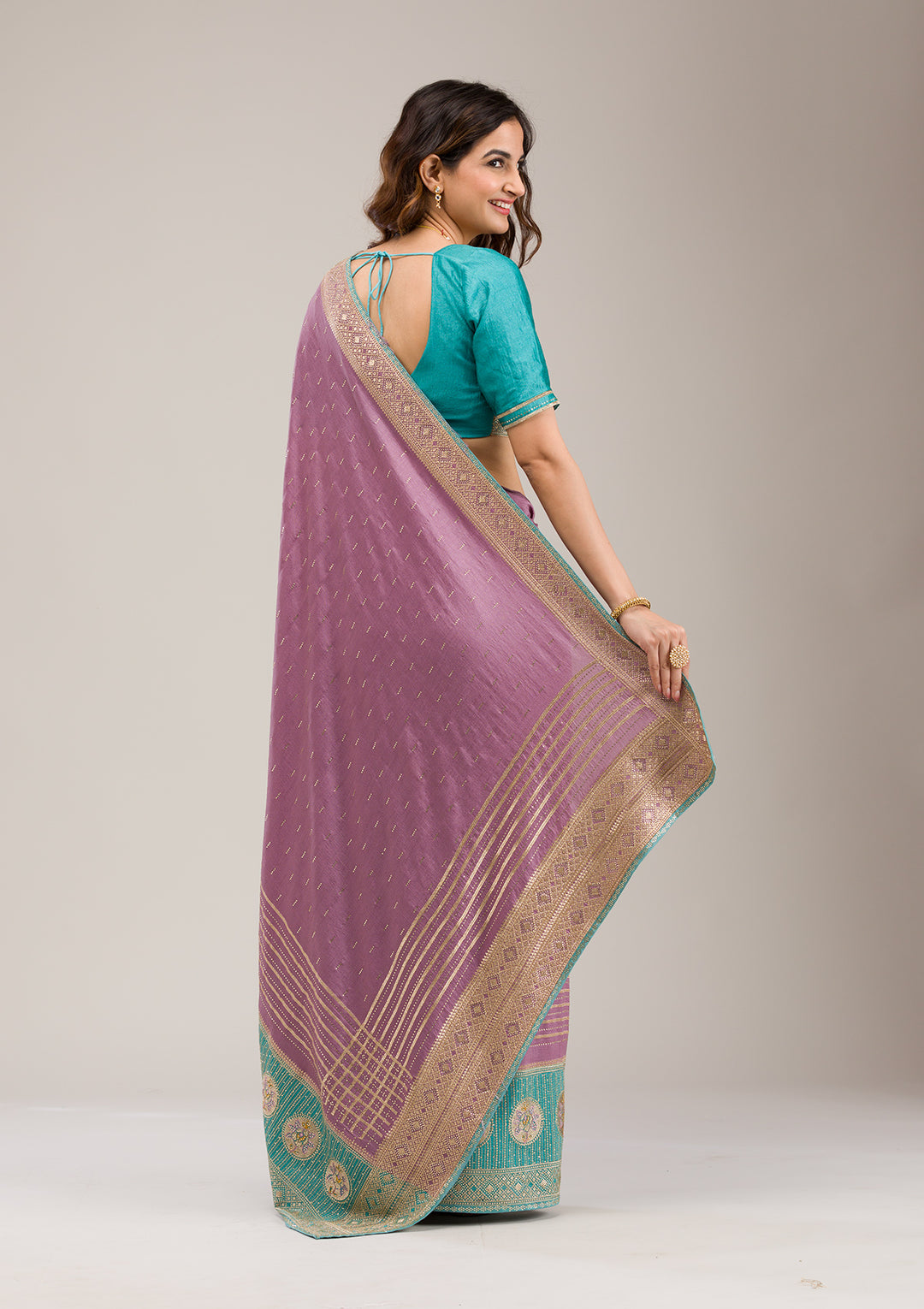 Sky Blue Stonework Soft Silk Saree
