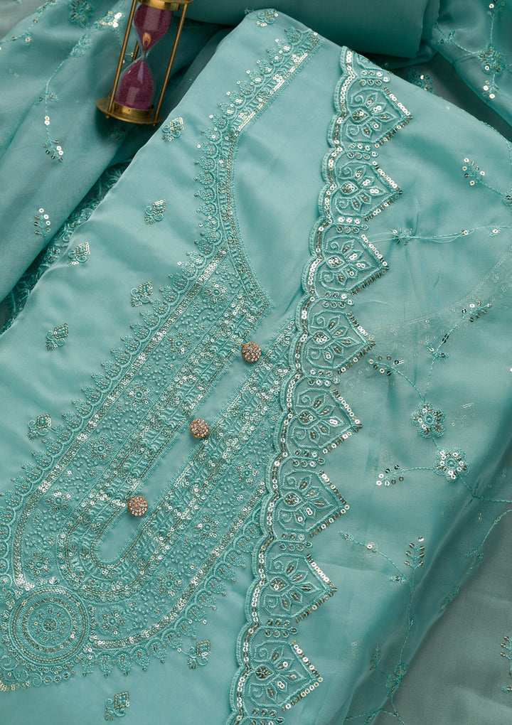 Sky Blue Stonework Tissue Unstitched Salwar Suit