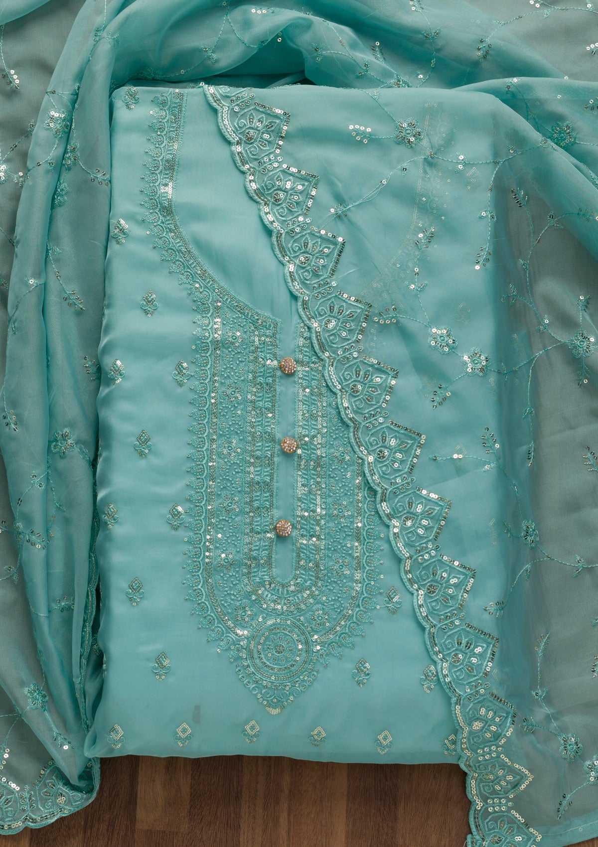 Sky Blue Stonework Tissue Unstitched Salwar Suit