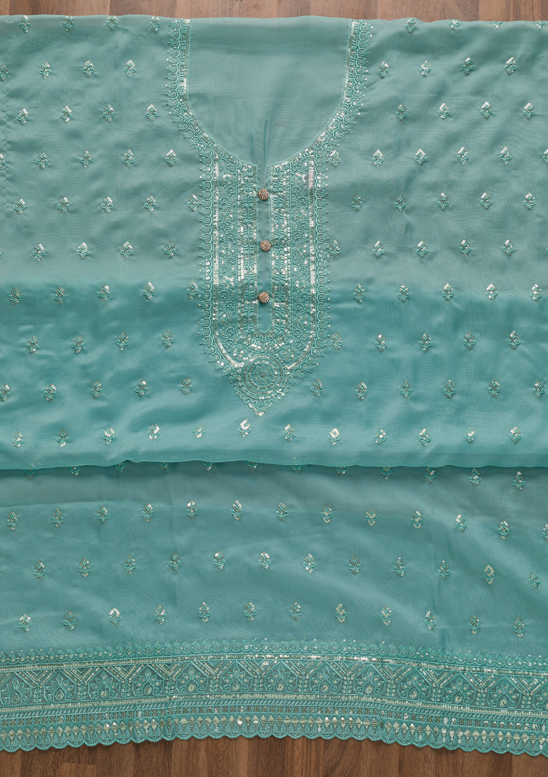 Sky Blue Stonework Tissue Unstitched Salwar Suit