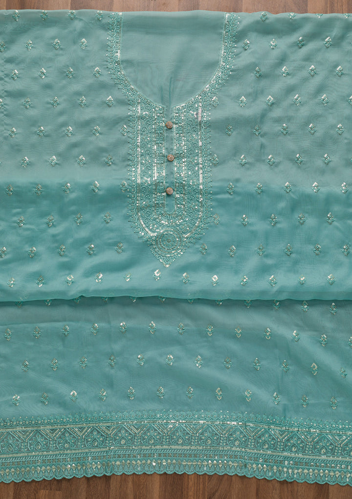 Sky Blue Stonework Tissue Unstitched Salwar Suit