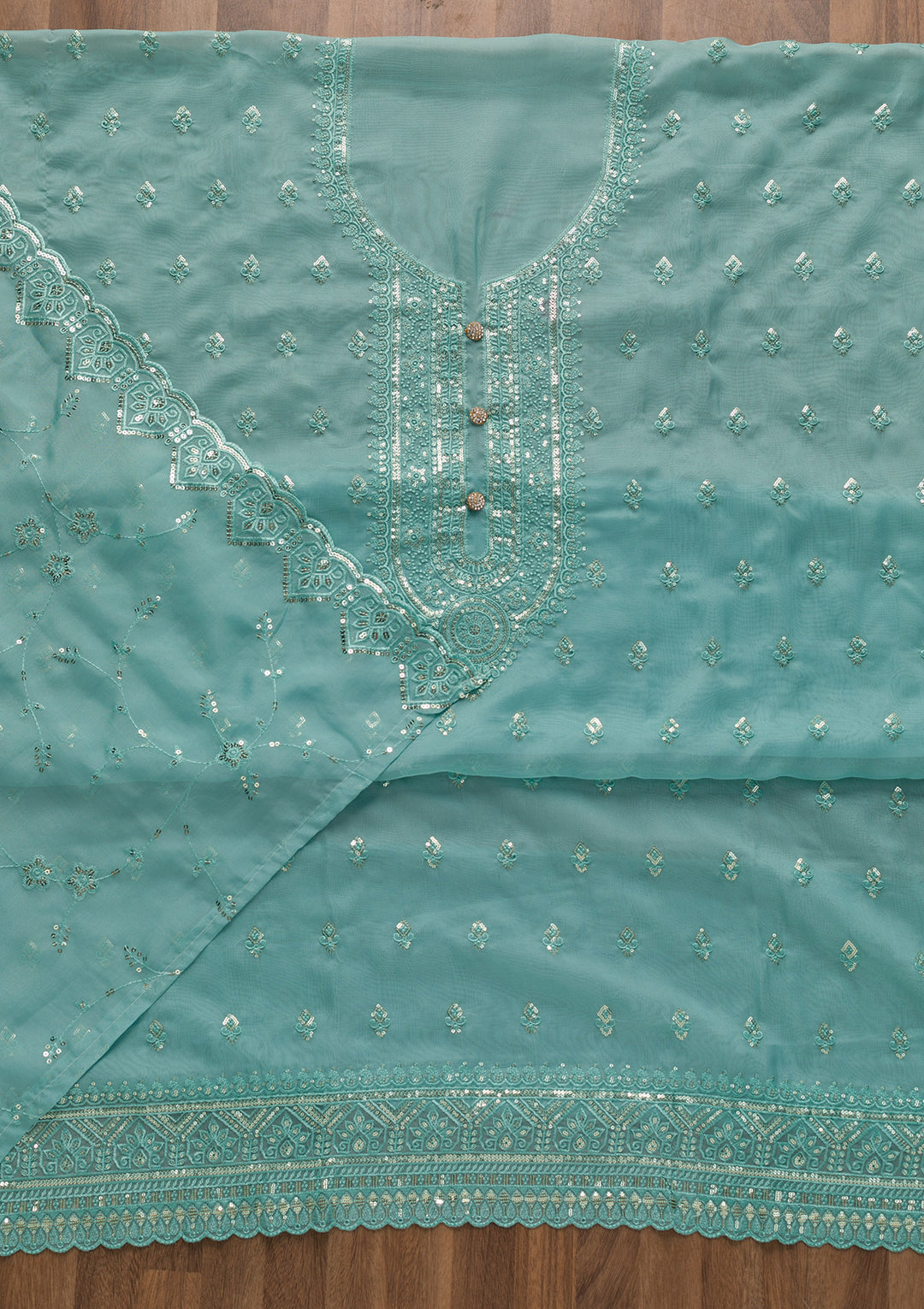 Sky Blue Stonework Tissue Unstitched Salwar Suit
